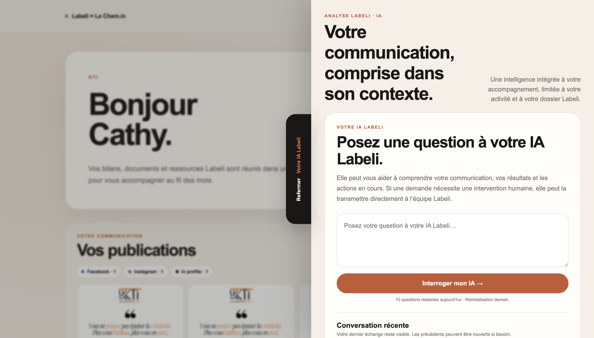IA Labeli intégrée à l’espace client et contextualisée par les informations de son dossier